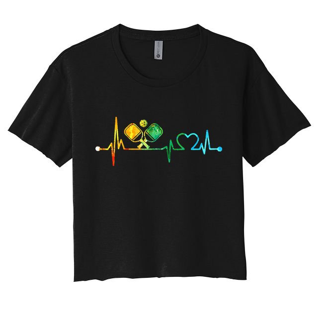 Funny Pickleball Paddle Heartbeat Vintage Colors Crop Top