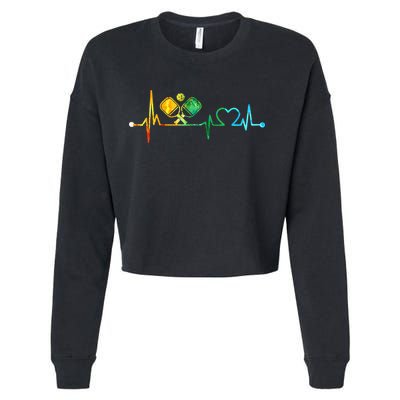 Funny Pickleball Paddle Heartbeat Vintage Colors Cropped Pullover Crew
