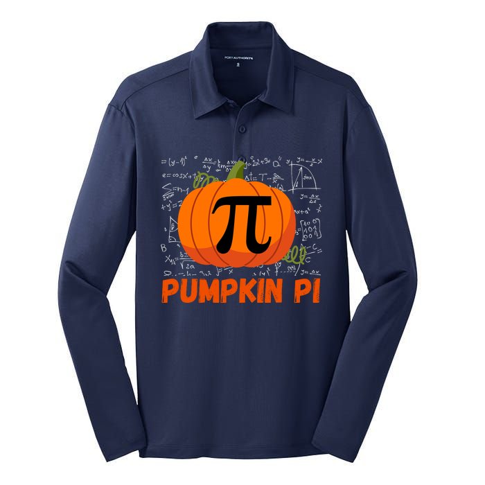 Funny Pumpkin Pie Math, Pumpkin Pi Funny Halloween Costume Silk Touch Performance Long Sleeve Polo