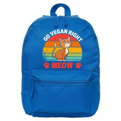 For Plant Powered Vegan Vegetarian Go Vegan Right Meow Funny Gift 16 in Basic Backpack