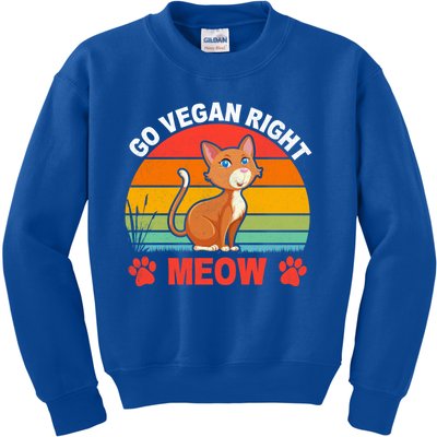 For Plant Powered Vegan Vegetarian Go Vegan Right Meow Funny Gift Kids Sweatshirt