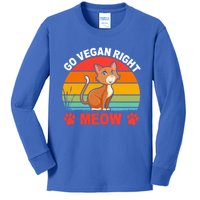 For Plant Powered Vegan Vegetarian Go Vegan Right Meow Funny Gift Kids Long Sleeve Shirt