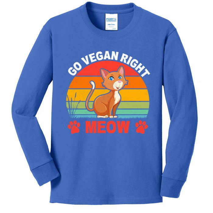 For Plant Powered Vegan Vegetarian Go Vegan Right Meow Funny Gift Kids Long Sleeve Shirt