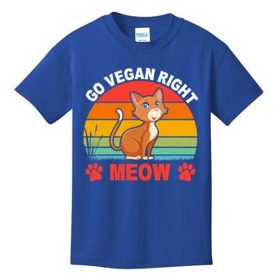 For Plant Powered Vegan Vegetarian Go Vegan Right Meow Funny Gift Kids T-Shirt