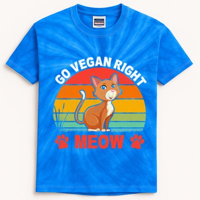 For Plant Powered Vegan Vegetarian Go Vegan Right Meow Funny Gift Kids Tie-Dye T-Shirt