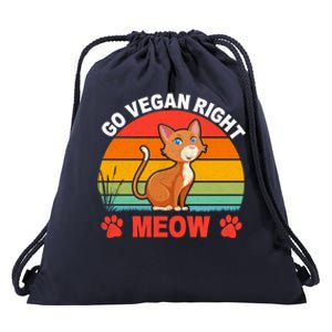 For Plant Powered Vegan Vegetarian Go Vegan Right Meow Funny Gift Drawstring Bag