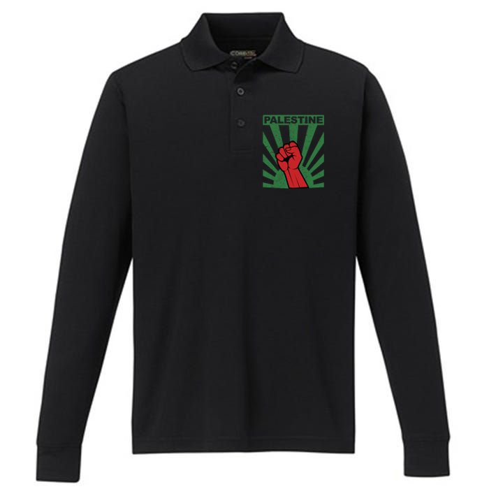 Free Palestine | Propaganda Style Palestine Fist Performance Long Sleeve Polo