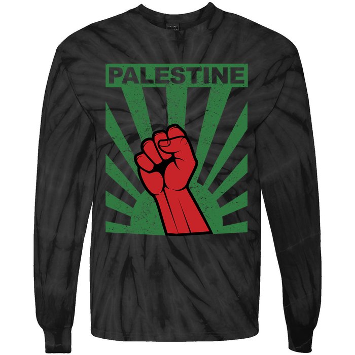 Free Palestine | Propaganda Style Palestine Fist Tie-Dye Long Sleeve Shirt