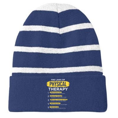 Funny PT Physical Therapy Gift Therapist Month Striped Beanie with Solid Band