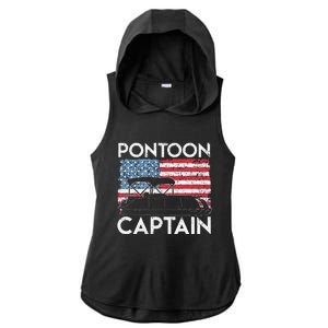 Funny Patriotic Pontoon Captain Us American Flag Funny Boat Owner Ladies PosiCharge Tri-Blend Wicking Draft Hoodie Tank