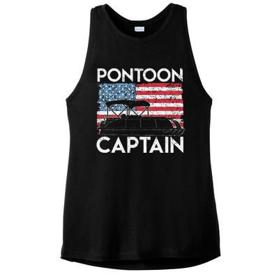 Funny Patriotic Pontoon Captain Us American Flag Funny Boat Owner Ladies PosiCharge Tri-Blend Wicking Tank