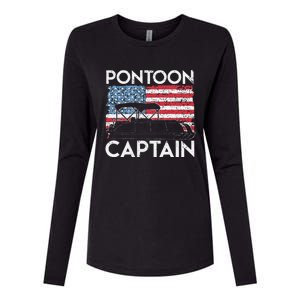 Funny Patriotic Pontoon Captain Us American Flag Funny Boat Owner Womens Cotton Relaxed Long Sleeve T-Shirt