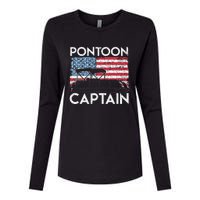 Funny Patriotic Pontoon Captain Us American Flag Funny Boat Owner Womens Cotton Relaxed Long Sleeve T-Shirt