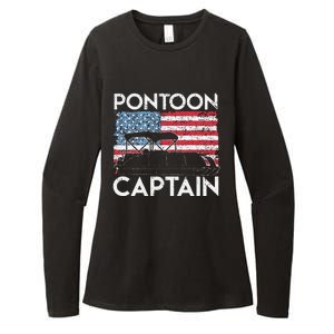 Funny Patriotic Pontoon Captain Us American Flag Funny Boat Owner Womens CVC Long Sleeve Shirt