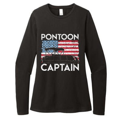 Funny Patriotic Pontoon Captain Us American Flag Funny Boat Owner Womens CVC Long Sleeve Shirt