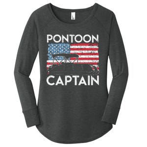 Funny Patriotic Pontoon Captain Us American Flag Funny Boat Owner Women's Perfect Tri Tunic Long Sleeve Shirt