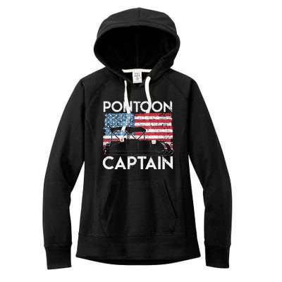 Funny Patriotic Pontoon Captain Us American Flag Funny Boat Owner Women's Fleece Hoodie