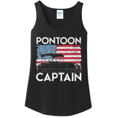 Funny Patriotic Pontoon Captain Us American Flag Funny Boat Owner Ladies Essential Tank