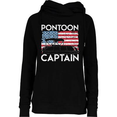 Funny Patriotic Pontoon Captain Us American Flag Funny Boat Owner Womens Funnel Neck Pullover Hood