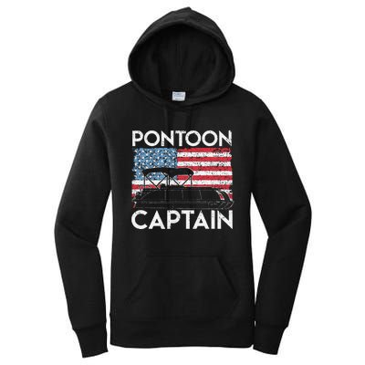 Funny Patriotic Pontoon Captain Us American Flag Funny Boat Owner Women's Pullover Hoodie