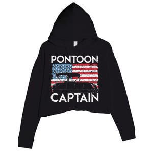 Funny Patriotic Pontoon Captain Us American Flag Funny Boat Owner Crop Fleece Hoodie