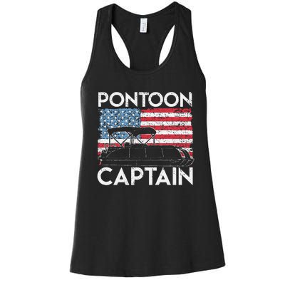 Funny Patriotic Pontoon Captain Us American Flag Funny Boat Owner Women's Racerback Tank