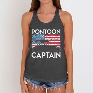 Funny Patriotic Pontoon Captain Us American Flag Funny Boat Owner Women's Knotted Racerback Tank