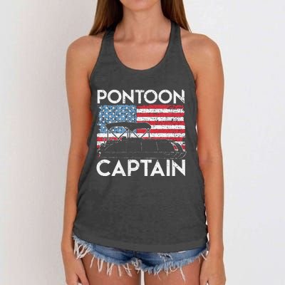 Funny Patriotic Pontoon Captain Us American Flag Funny Boat Owner Women's Knotted Racerback Tank