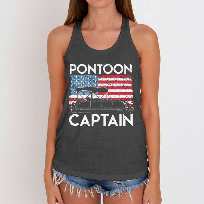 Funny Patriotic Pontoon Captain Us American Flag Funny Boat Owner Women's Knotted Racerback Tank