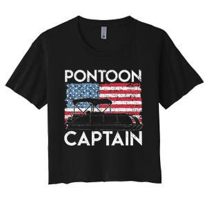 Funny Patriotic Pontoon Captain Us American Flag Funny Boat Owner Women's Crop Top Tee