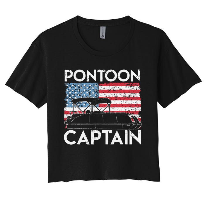 Funny Patriotic Pontoon Captain Us American Flag Funny Boat Owner Women's Crop Top Tee