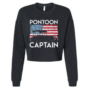 Funny Patriotic Pontoon Captain Us American Flag Funny Boat Owner Cropped Pullover Crew