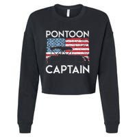 Funny Patriotic Pontoon Captain Us American Flag Funny Boat Owner Cropped Pullover Crew