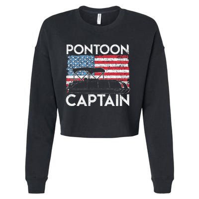 Funny Patriotic Pontoon Captain Us American Flag Funny Boat Owner Cropped Pullover Crew