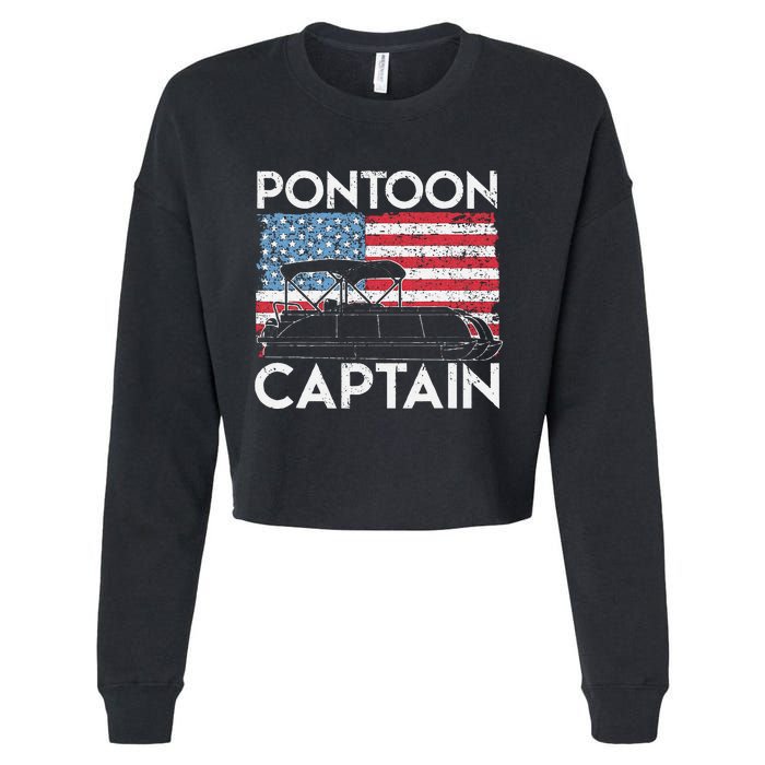 Funny Patriotic Pontoon Captain Us American Flag Funny Boat Owner Cropped Pullover Crew