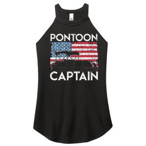 Funny Patriotic Pontoon Captain Us American Flag Funny Boat Owner Women's Perfect Tri Rocker Tank