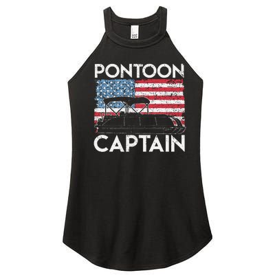 Funny Patriotic Pontoon Captain Us American Flag Funny Boat Owner Women's Perfect Tri Rocker Tank