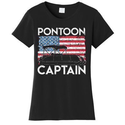 Funny Patriotic Pontoon Captain Us American Flag Funny Boat Owner Women's T-Shirt