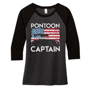 Funny Patriotic Pontoon Captain Us American Flag Funny Boat Owner Women's Tri-Blend 3/4-Sleeve Raglan Shirt