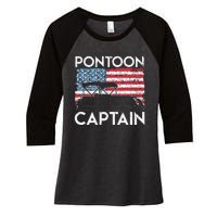 Funny Patriotic Pontoon Captain Us American Flag Funny Boat Owner Women's Tri-Blend 3/4-Sleeve Raglan Shirt