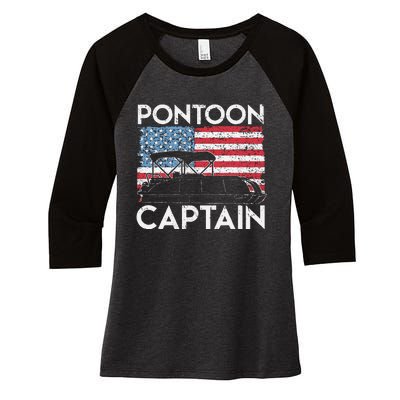 Funny Patriotic Pontoon Captain Us American Flag Funny Boat Owner Women's Tri-Blend 3/4-Sleeve Raglan Shirt