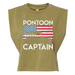 Funny Patriotic Pontoon Captain Us American Flag Funny Boat Owner Garment-Dyed Women's Muscle Tee