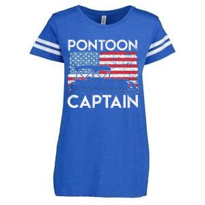 Funny Patriotic Pontoon Captain Us American Flag Funny Boat Owner Enza Ladies Jersey Football T-Shirt