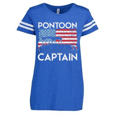 Funny Patriotic Pontoon Captain Us American Flag Funny Boat Owner Enza Ladies Jersey Football T-Shirt