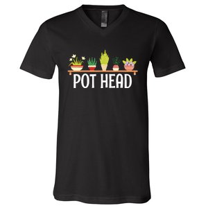 Funny Pot Plants Head Cute Funny Succulent Garden Gardening V-Neck T-Shirt