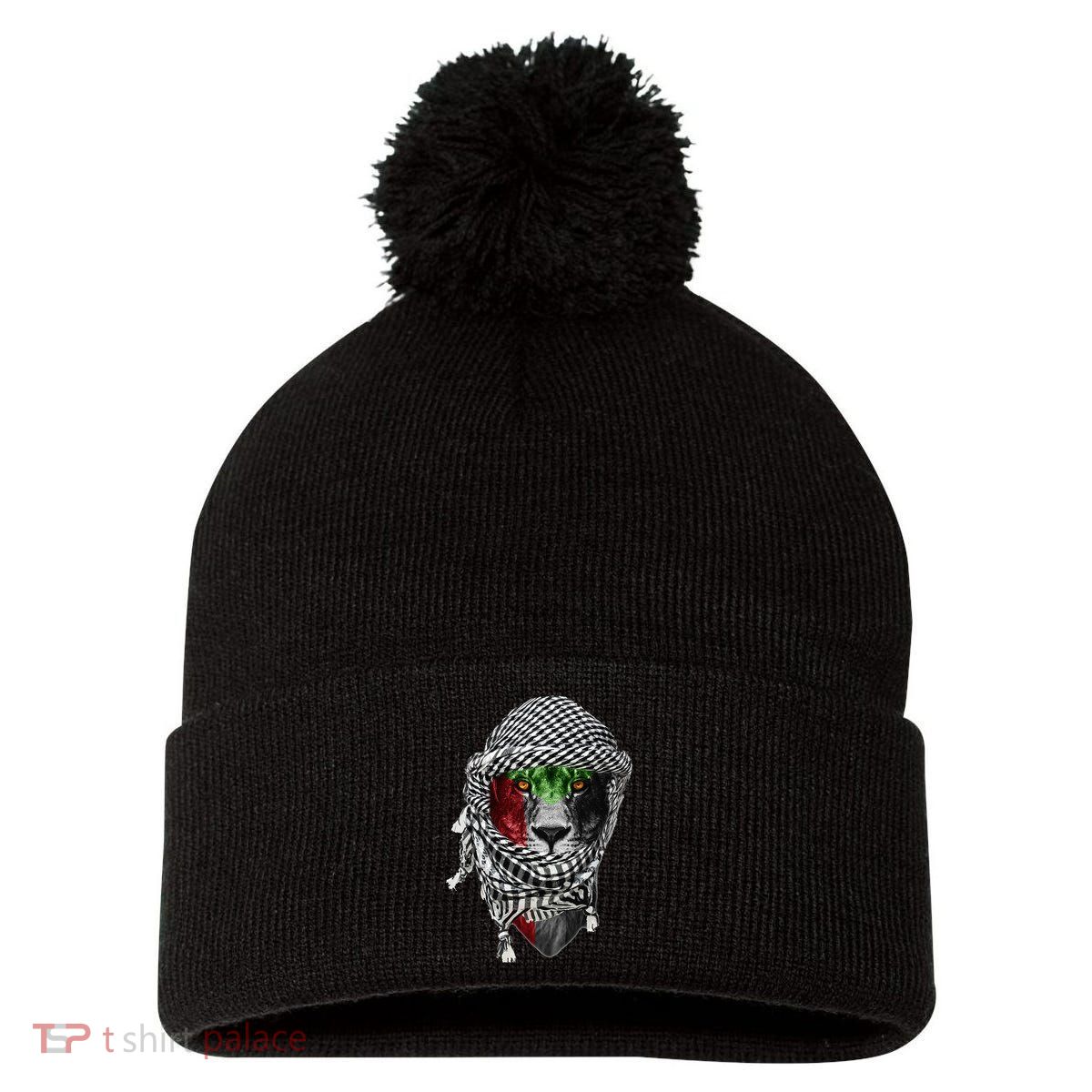 Free palestine Palestinian lion Pom Pom 12in Knit Beanie
