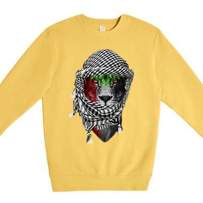 Free Palestine Palestinian Lion Funny Gift Premium Crewneck Sweatshirt