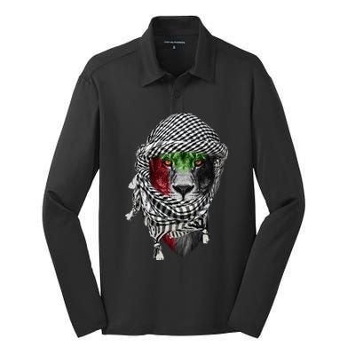 Free Palestine Palestinian Lion Funny Gift Silk Touch Performance Long Sleeve Polo