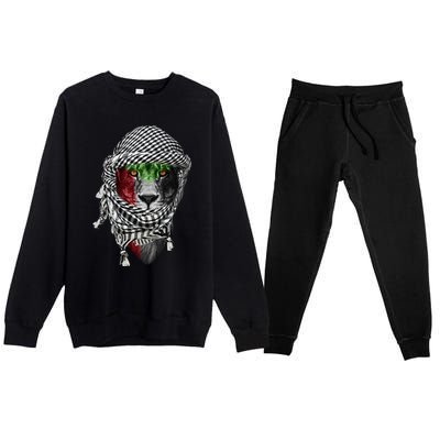 Free Palestine Palestinian Lion Funny Gift Premium Crewneck Sweatsuit Set