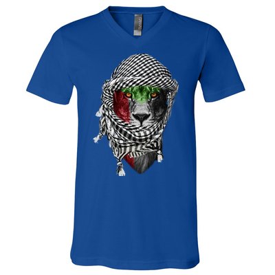 Free Palestine Palestinian Lion Funny Gift V-Neck T-Shirt